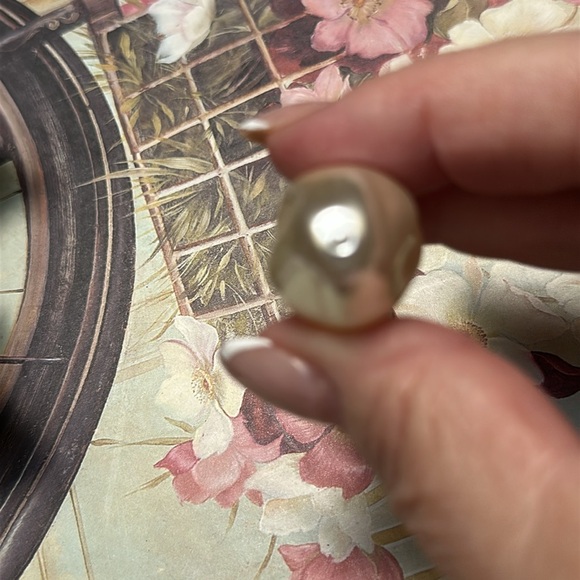 Baroque Faux Pearl Pendent (1 1/2”) hanging from a Rhinestone pin - 2 1/4” Total - Picture 7 of 7